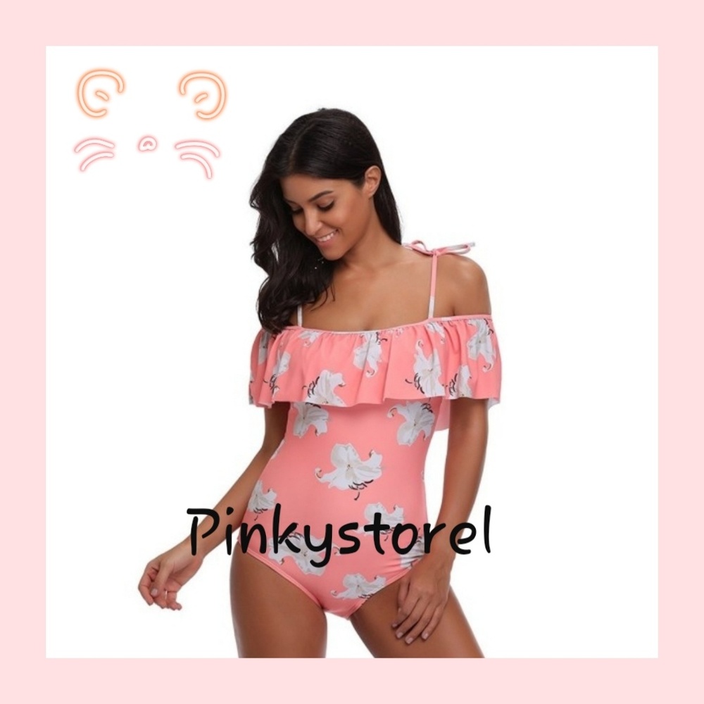 💮Floral Ruffle Peach Swimsuit 💮 - Picture 7 of 8